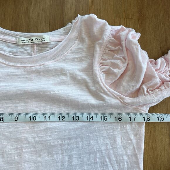 We The Free People Top Size Small Pink Knit Natasha Ruched Ruffle Long Sleeve - Picture 16 of 16